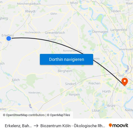 Erkelenz, Bahnhof to Biozentrum Köln - Ökologische Rheinstation map