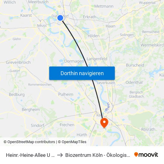 Heinr.-Heine-Allee U - Düsseldorf to Biozentrum Köln - Ökologische Rheinstation map