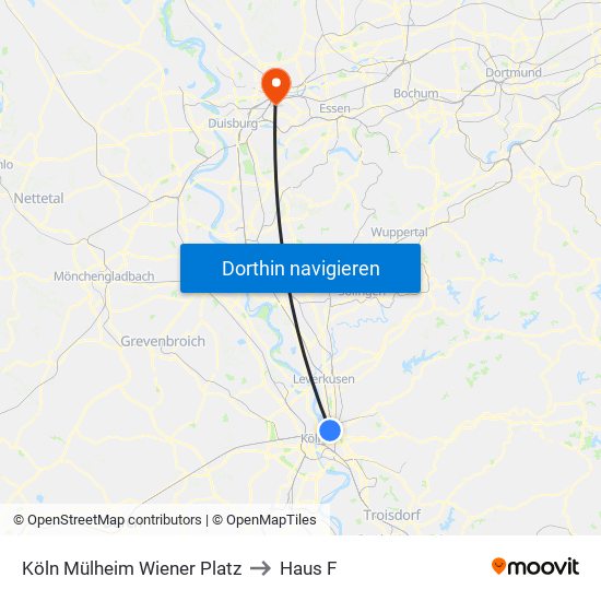 Köln Mülheim Wiener Platz to Haus F map