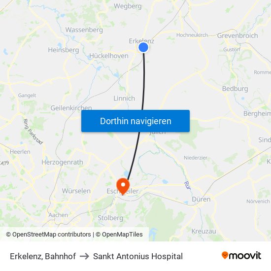 Erkelenz, Bahnhof to Sankt Antonius Hospital map