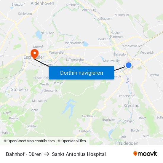 Bahnhof - Düren to Sankt Antonius Hospital map