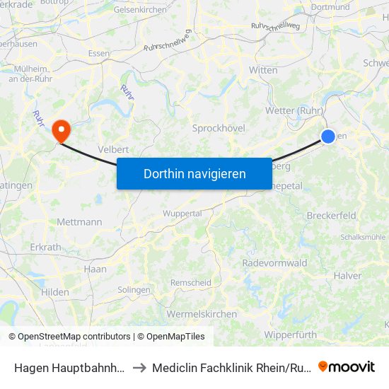 Hagen Hauptbahnhof to Mediclin Fachklinik Rhein/Ruhr map