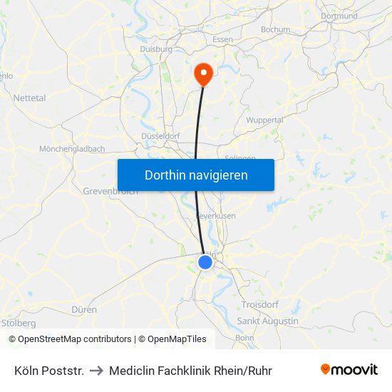 Köln Poststr. to Mediclin Fachklinik Rhein/Ruhr map