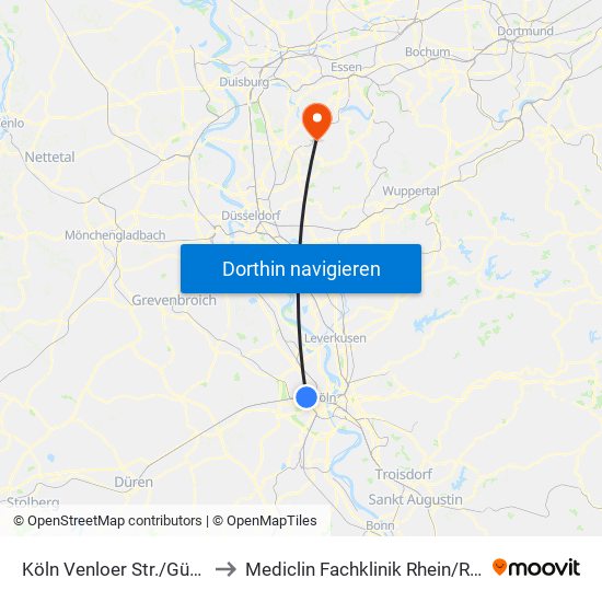 Köln Venloer Str./Gürtel to Mediclin Fachklinik Rhein/Ruhr map