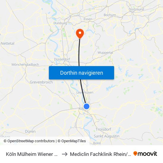 Köln Mülheim Wiener Platz to Mediclin Fachklinik Rhein/Ruhr map