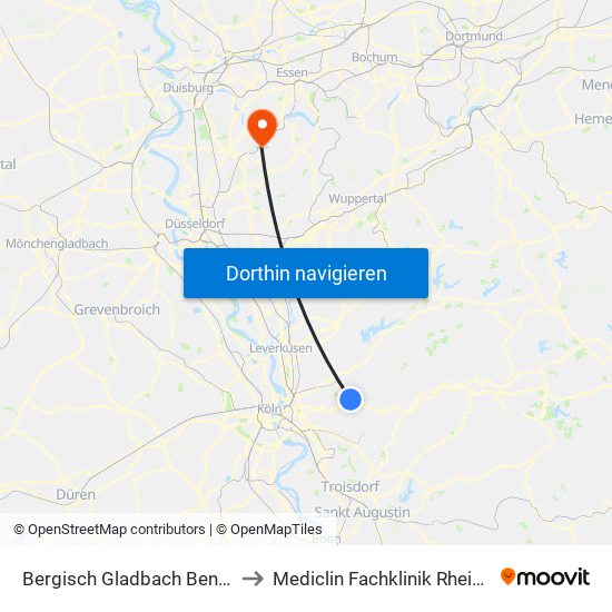 Bergisch Gladbach Bensberg to Mediclin Fachklinik Rhein/Ruhr map