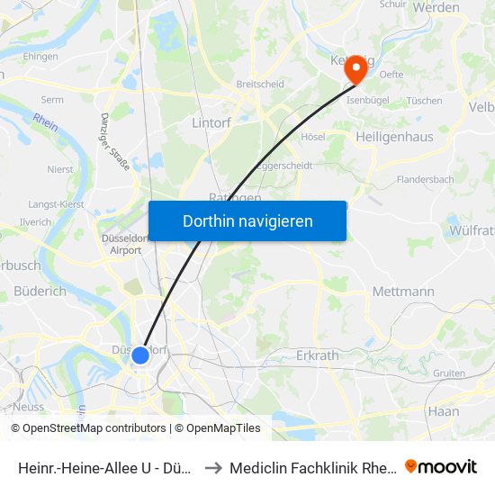 Heinr.-Heine-Allee U - Düsseldorf to Mediclin Fachklinik Rhein/Ruhr map