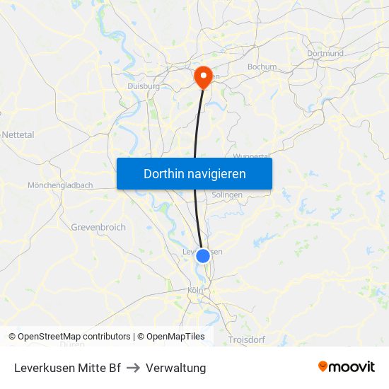 Leverkusen Mitte Bf to Verwaltung map