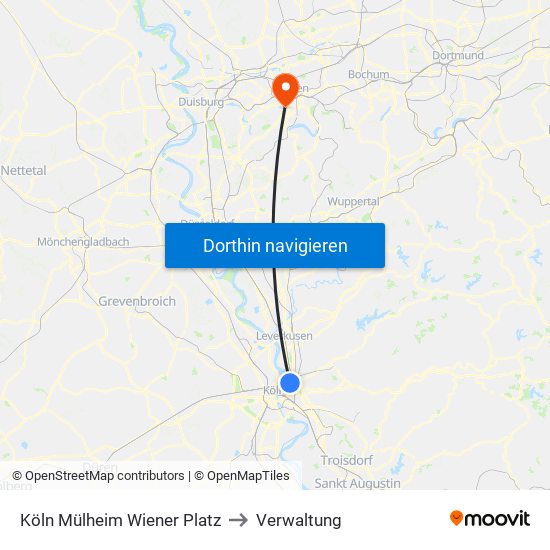 Köln Mülheim Wiener Platz to Verwaltung map