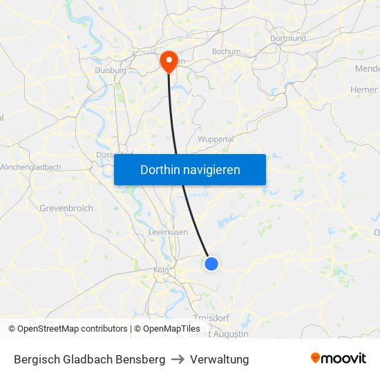 Bergisch Gladbach Bensberg to Verwaltung map