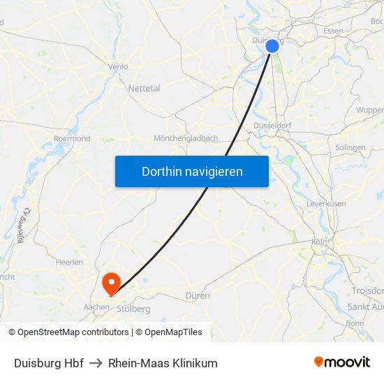 Duisburg Hbf to Rhein-Maas Klinikum map