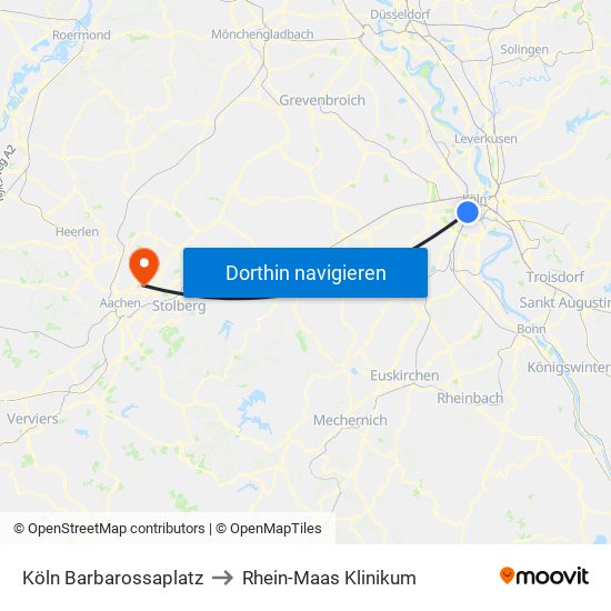 Köln Barbarossaplatz to Rhein-Maas Klinikum map