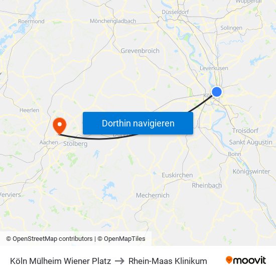 Köln Mülheim Wiener Platz to Rhein-Maas Klinikum map