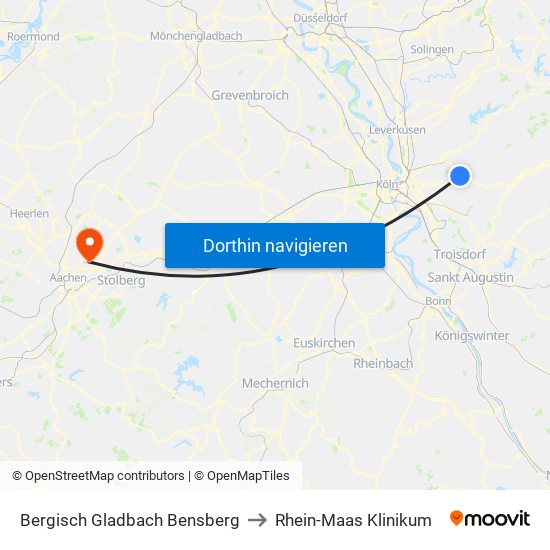 Bergisch Gladbach Bensberg to Rhein-Maas Klinikum map