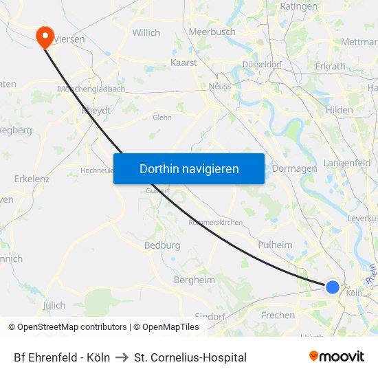 Bf Ehrenfeld - Köln to St. Cornelius-Hospital map