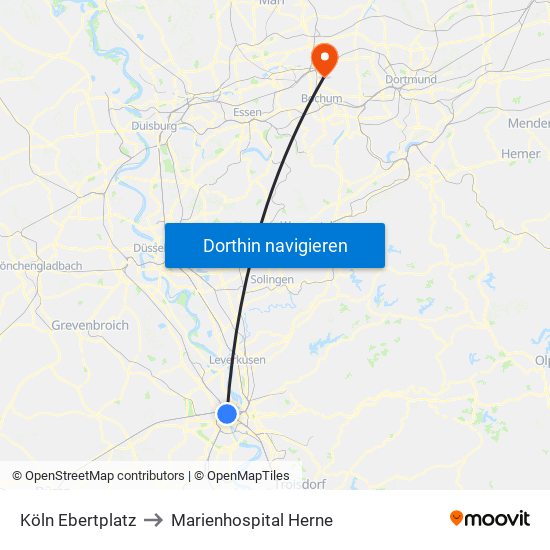 Köln Ebertplatz to Marienhospital Herne map