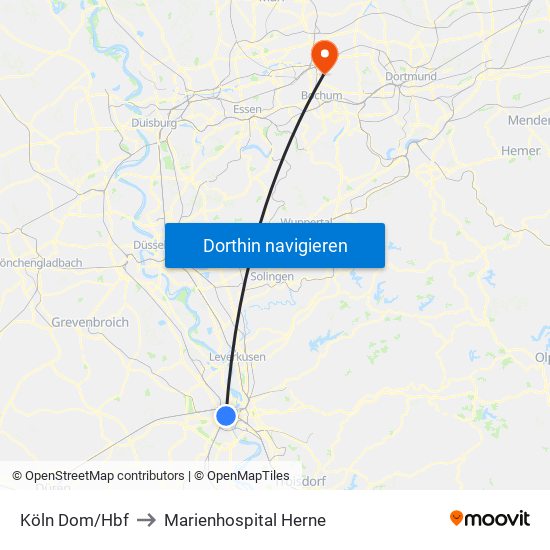 Köln Dom/Hbf to Marienhospital Herne map