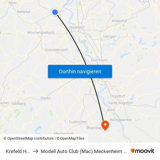 Krefeld Hbf to Modell Auto Club (Mac) Meckenheim E.V. map