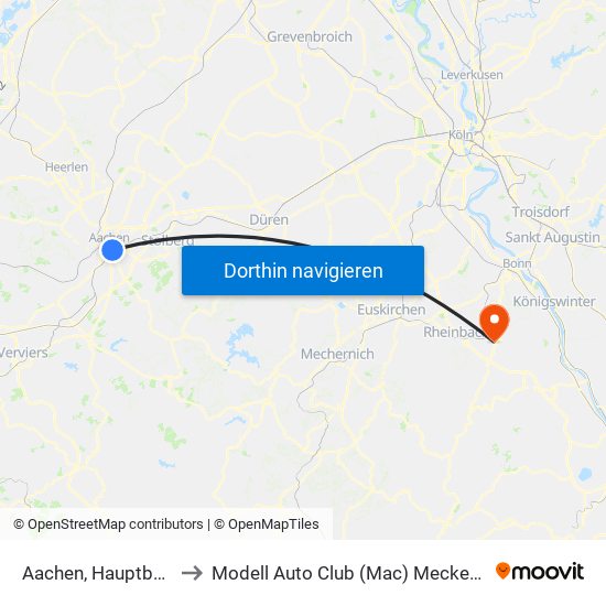 Aachen, Hauptbahnhof to Modell Auto Club (Mac) Meckenheim E.V. map