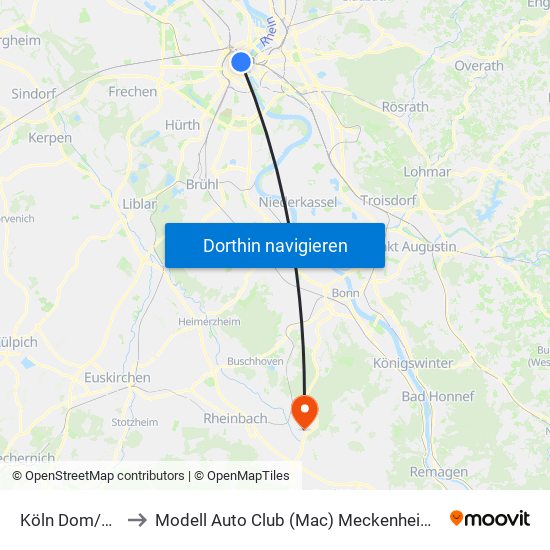 Köln Dom/Hbf to Modell Auto Club (Mac) Meckenheim E.V. map