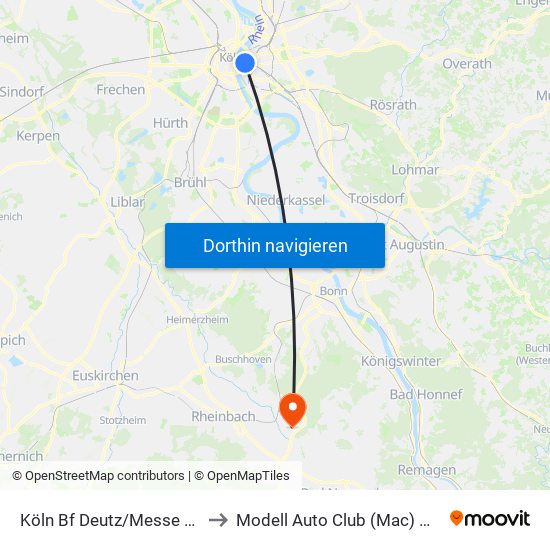 Köln Bf Deutz/Messe Lanxess Arena to Modell Auto Club (Mac) Meckenheim E.V. map
