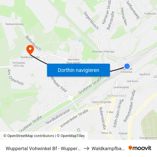 Wuppertal Vohwinkel Bf - Wuppertal to Waldkampfbahn map