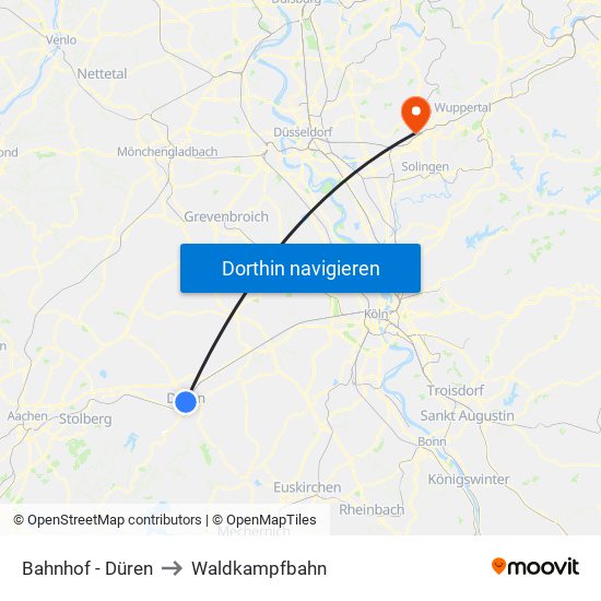 Bahnhof - Düren to Waldkampfbahn map