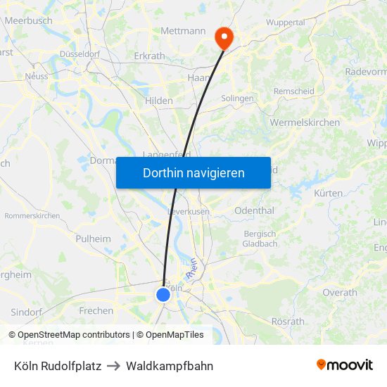 Köln Rudolfplatz to Waldkampfbahn map