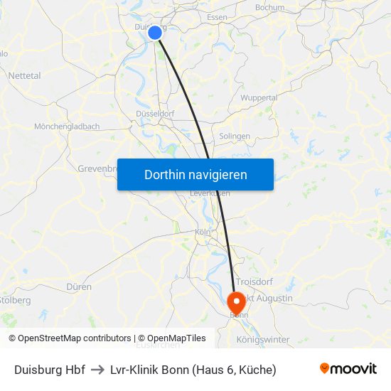 Duisburg Hbf to Lvr-Klinik Bonn (Haus 6, Küche) map