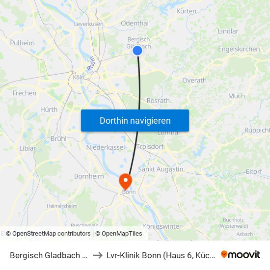 Bergisch Gladbach (S) to Lvr-Klinik Bonn (Haus 6, Küche) map