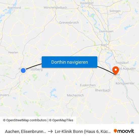 Aachen, Elisenbrunnen to Lvr-Klinik Bonn (Haus 6, Küche) map