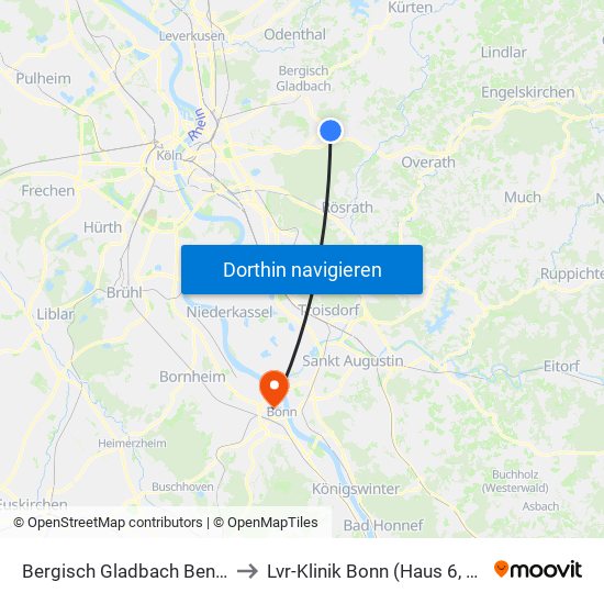 Bergisch Gladbach Bensberg to Lvr-Klinik Bonn (Haus 6, Küche) map