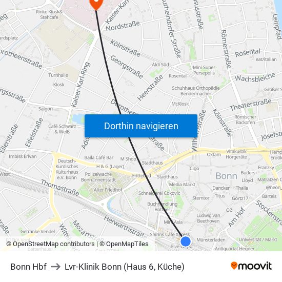 Bonn Hbf to Lvr-Klinik Bonn (Haus 6, Küche) map