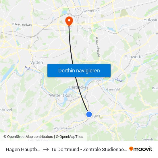 Hagen Hauptbahnhof to Tu Dortmund - Zentrale Studienberatung (Zsb) map