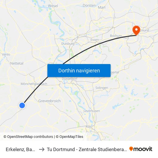 Erkelenz, Bahnhof to Tu Dortmund - Zentrale Studienberatung (Zsb) map