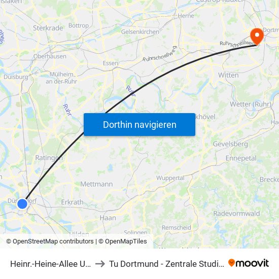 Heinr.-Heine-Allee U - Düsseldorf to Tu Dortmund - Zentrale Studienberatung (Zsb) map