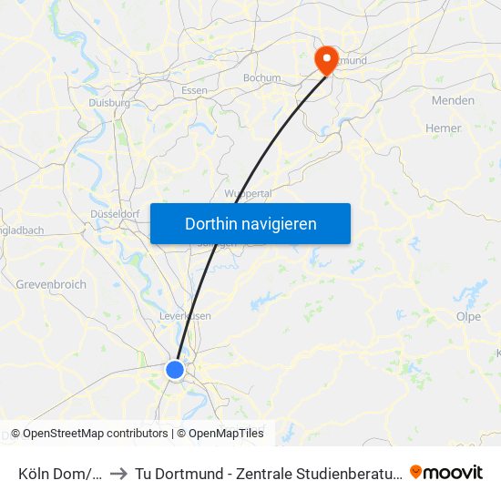 Köln Dom/Hbf to Tu Dortmund - Zentrale Studienberatung (Zsb) map