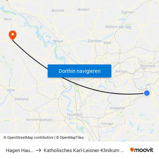 Hagen Hauptbahnhof to Katholisches Karl-Leisner-Klinikum Wilhelm-Anton-Hospital Goch map