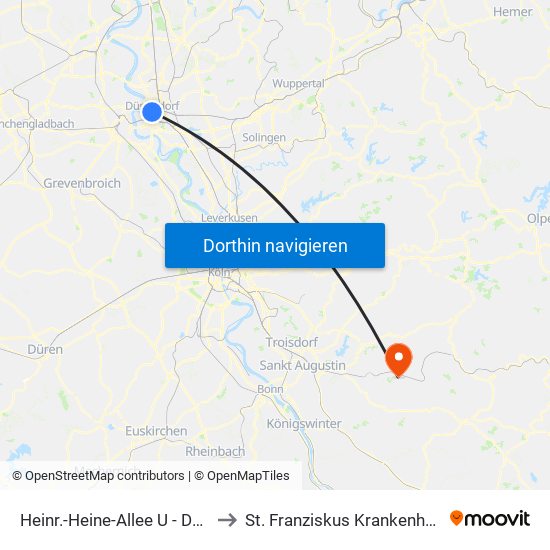 Heinr.-Heine-Allee U - Düsseldorf to St. Franziskus Krankenhaus Eitorf map