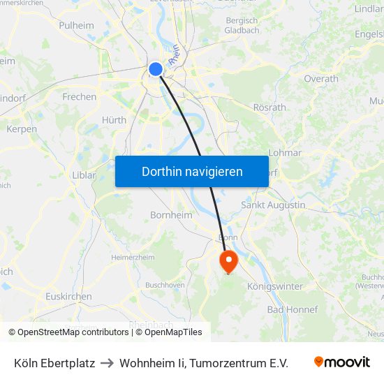 Köln Ebertplatz to Wohnheim Ii, Tumorzentrum E.V. map