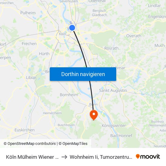 Köln Mülheim Wiener Platz to Wohnheim Ii, Tumorzentrum E.V. map