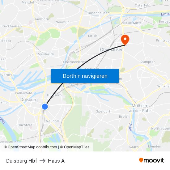 Duisburg Hbf to Haus A map