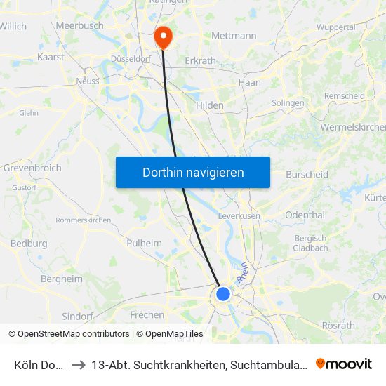 Köln Dom/Hbf to 13-Abt. Suchtkrankheiten, Suchtambulanz, Abt. Allg. Psych. II map