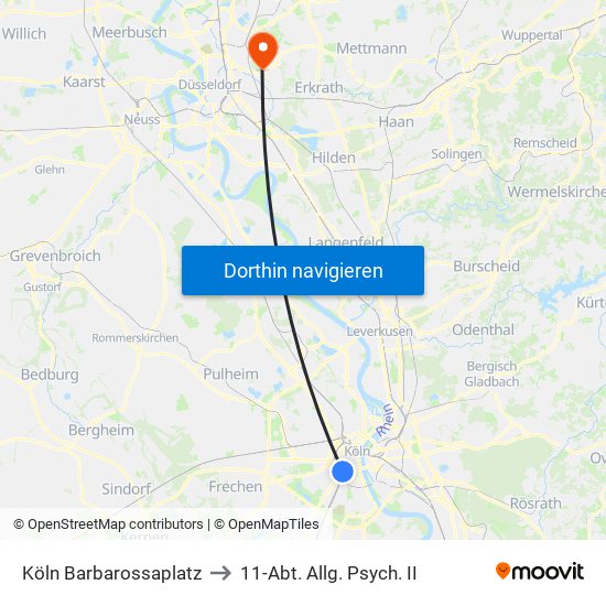 Köln Barbarossaplatz to 11-Abt. Allg. Psych. II map