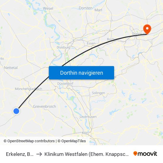 Erkelenz, Bahnhof to Klinikum Westfalen (Ehem. Knappschaftskrankenhaus) map