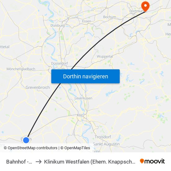 Bahnhof - Düren to Klinikum Westfalen (Ehem. Knappschaftskrankenhaus) map