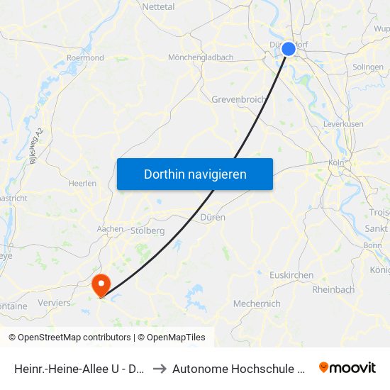Heinr.-Heine-Allee U - Düsseldorf to Autonome Hochschule Ostbelgien map