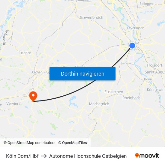 Köln Dom/Hbf to Autonome Hochschule Ostbelgien map