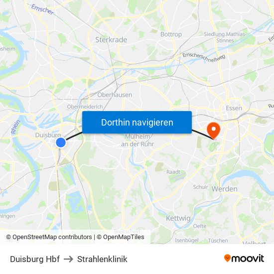 Duisburg Hbf to Strahlenklinik map