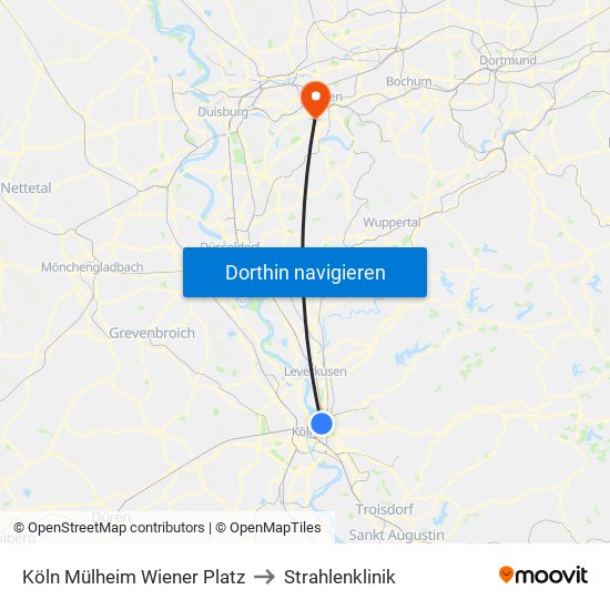 Köln Mülheim Wiener Platz to Strahlenklinik map